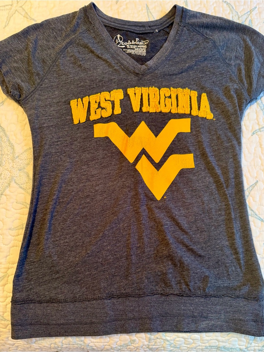 West Virginia V-Neck Women's T-Shirt – Navy with Gold Logo